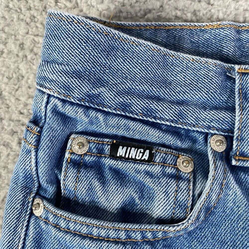 Minga London Patchwork Jeans Womens 24 (25x30) Blue Straight Y2K Made Portugal - Picture 8 of 10
